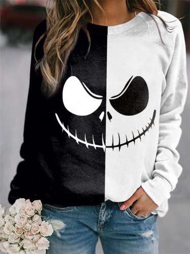 Women's Halloween Black and White Grimace Print Sweatshirt