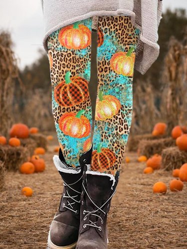 Women's Halloween Pumpkin Leopard Print Leggings