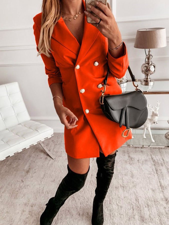 Autumn And Winter Long-Sleeved Solid Color Double-Breasted Thin Small Blazer