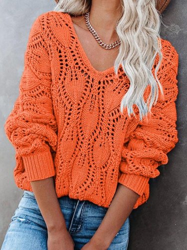 Solid Color Openwork Knitted Sweater