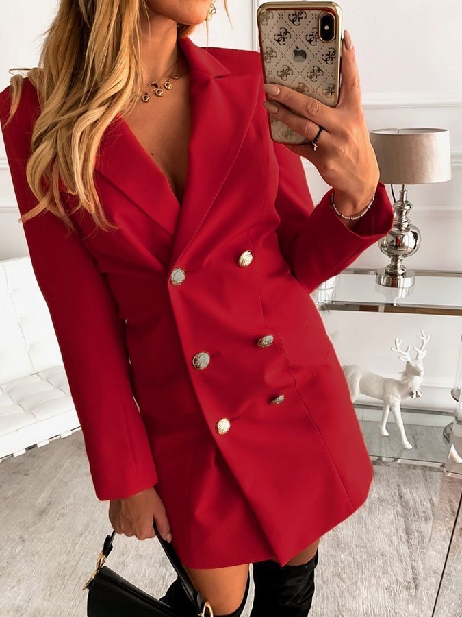 Autumn And Winter Long-Sleeved Solid Color Double-Breasted Thin Small Blazer