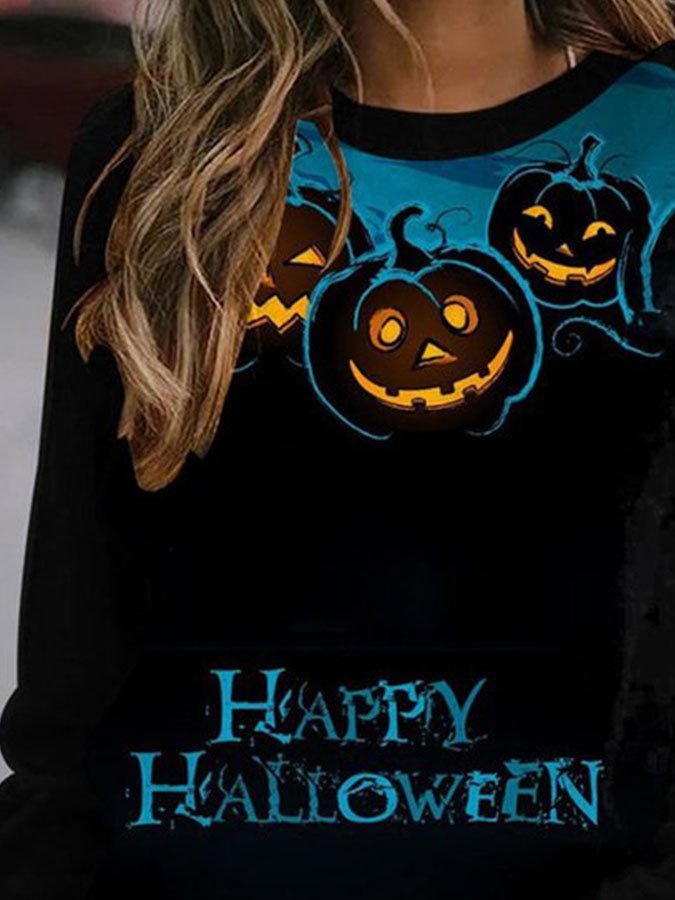 Halloween Pumpkin Print Long Sleeve Sweatshirt