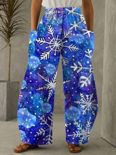 Christmas Snowflake Print Casual Pants