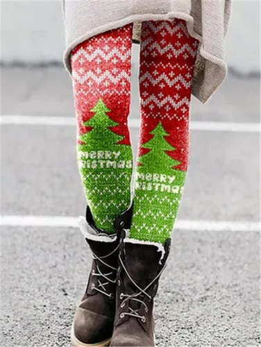 Elastic Printed Thin Christmas Pants