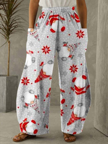 Christmas Grey And Red Print Vintage Casual Loose Pants