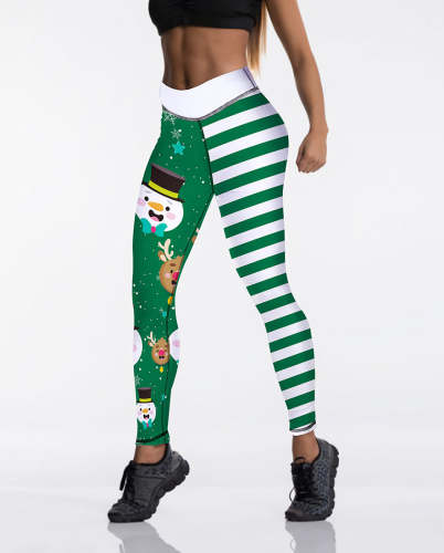 Christmas Snowman print high waist pants