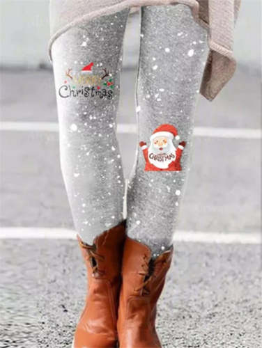 Grey Women's Warm Christmas Cozy Knit Leggings