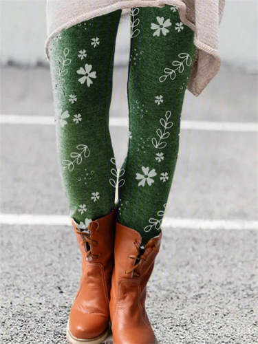 Green Women's Warm Christmas Cozy Knit Leggings