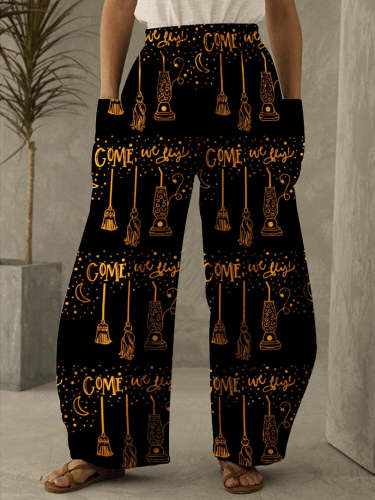 Come We Fly Halloween Witch Print Vintage Pants