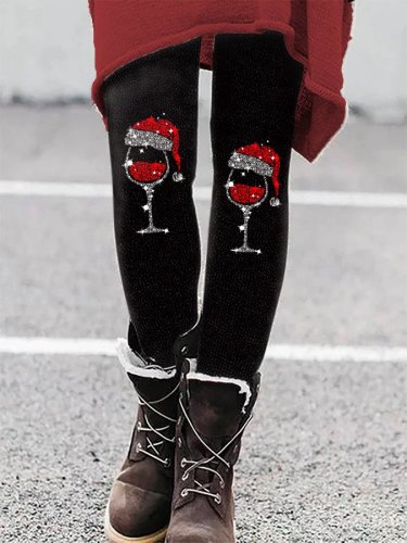 Women's Christmas Wine Glass Print Leggings