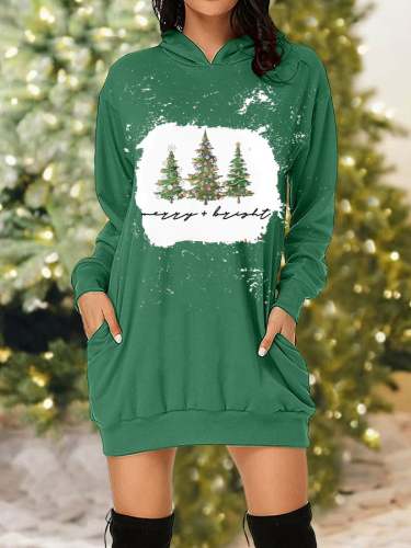 Women's Merry And Bright Christmas Print Casual Hoodie Dress
