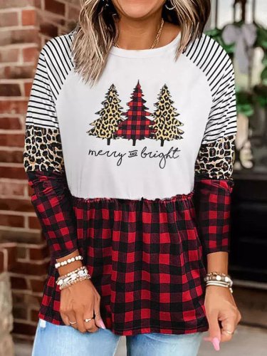Striped Leopard Plaid Christmas Print T-Shirt