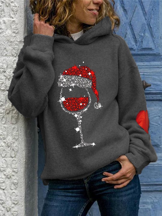 Women's Christmas Red Wine Glass Hoodie