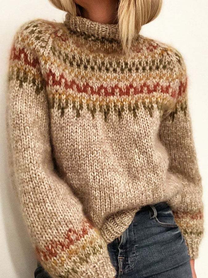 Vintage Half Turtleneck Jacquard Long Sleeve Sweater