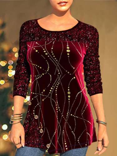 Women's Christmas Shiny Print Long Sleeve Top