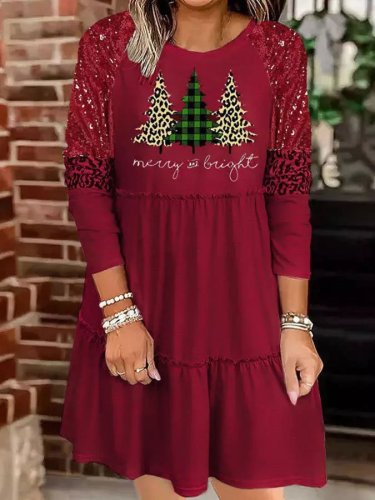 Christmas Leopard Sequin Print Dress
