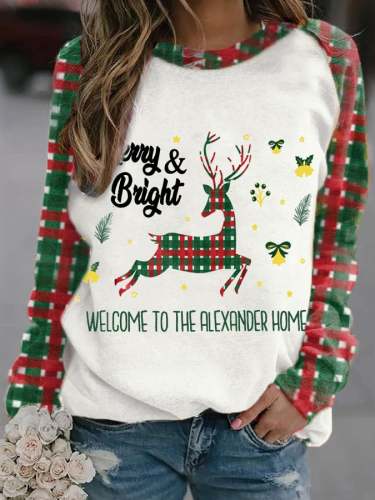 Merry And Bright Christmas Print Casual Sweatshirt