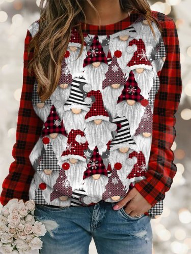 Christmas Gnome Plaid Print Sweatshirt