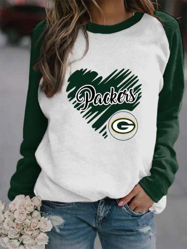 Women's  Green Bay Packers Football Heart Print Sweatshirt