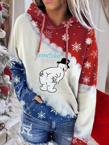 Women's Snowflake Maker Christmas Snowman Tie Dye Print Hoodie