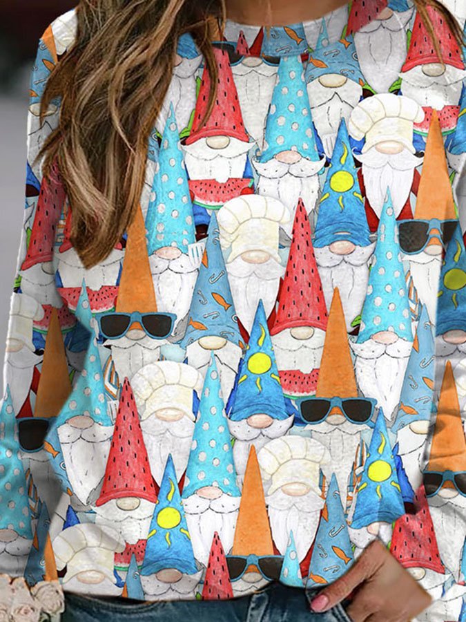 Cute Christmas Gnome Print Sweatshirt