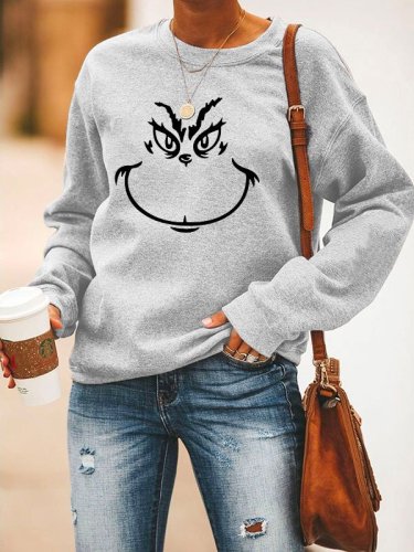 Women's Christmas Grinch Face Print Sweatshirt