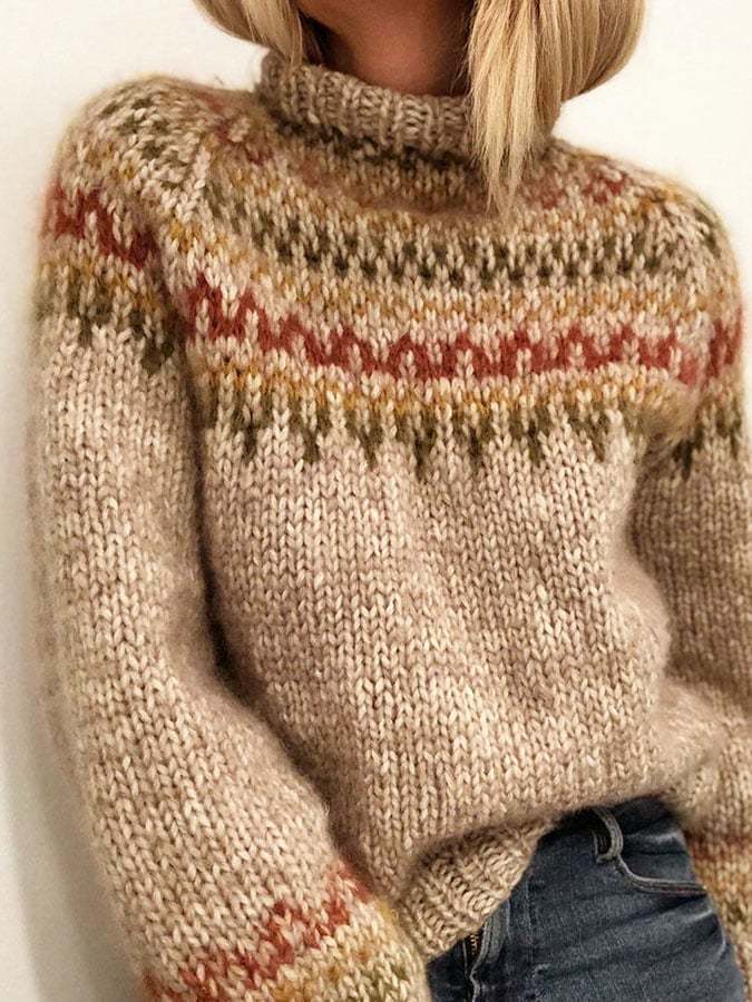 Vintage Half Turtleneck Jacquard Long Sleeve Sweater