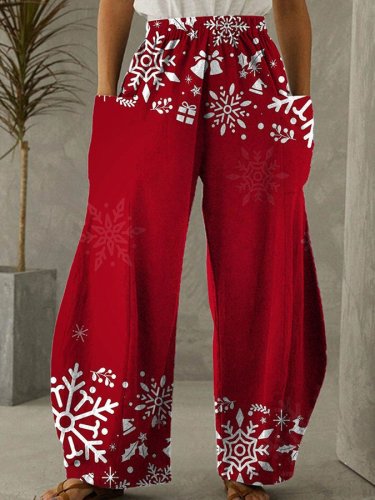 Women's Christmas Snowflake Print Wide Leg Pants