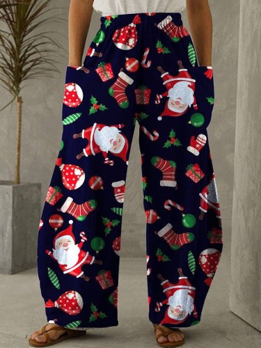 Women's Christmas Gift Print Wide Leg Pants