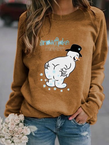 Women's Snowflake Maker Christmas Snowman Print Sweatshirt