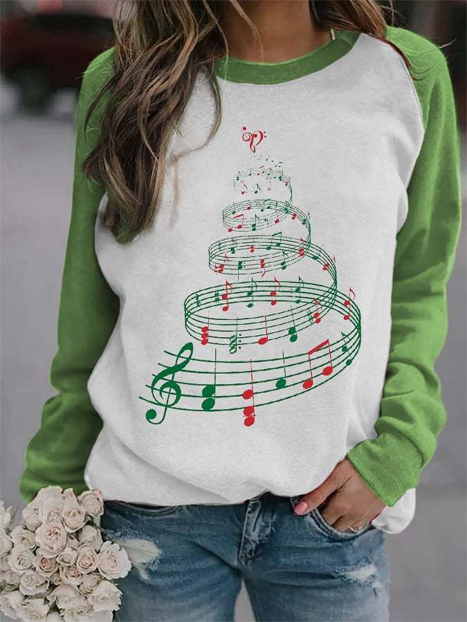 Women'sChristmas Tree With Music Notes Print Sweatshirt