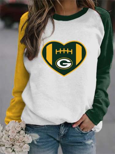 Women's Green Bay Packers Football Heart Print Sweatshirt