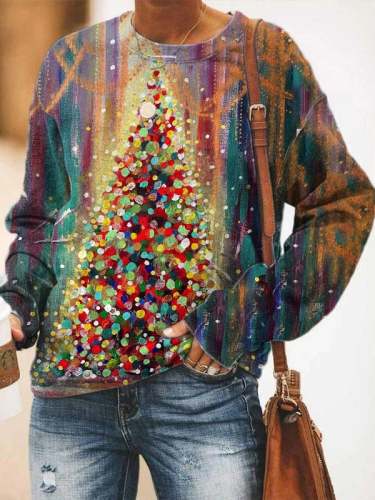 Women's Christmas Colorful Christmas Tree Print Sweatshirt