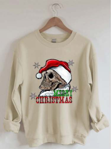 Women's Merry Christmas Santa Claus Skeleton Print Sweatshirt