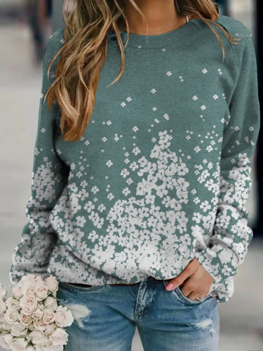 Gradient flower loose Pullover Sweater