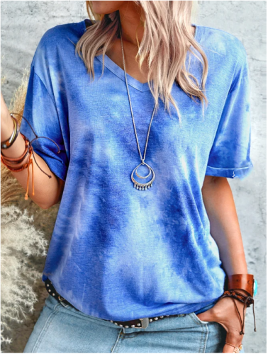 Cotton Ombre/tie-Dye Crew Neck Holiday Shirts & Top