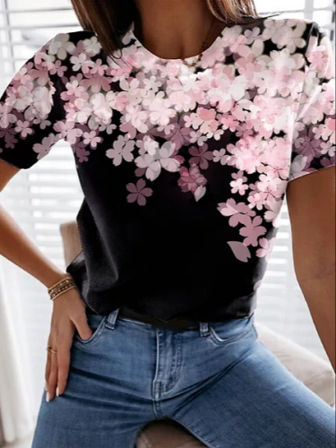 Crew Neck Floral Casual T-Shirt/Tee