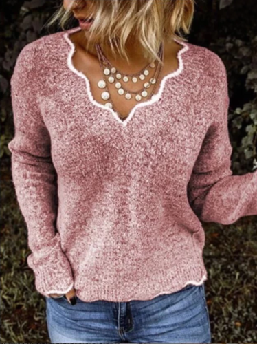 Women's Solid Color V-neck Long Sleeve Knit Sweater