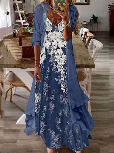Two-piece Casual V-neck Printed Maxi Dress