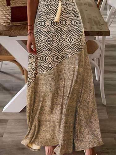 Bohemian Resort Dress Short Sleeve Patchwork Print Dress