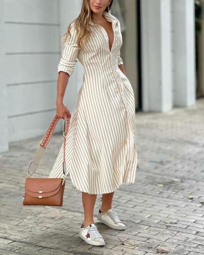 Stylish Simple Striped Shirt Dress