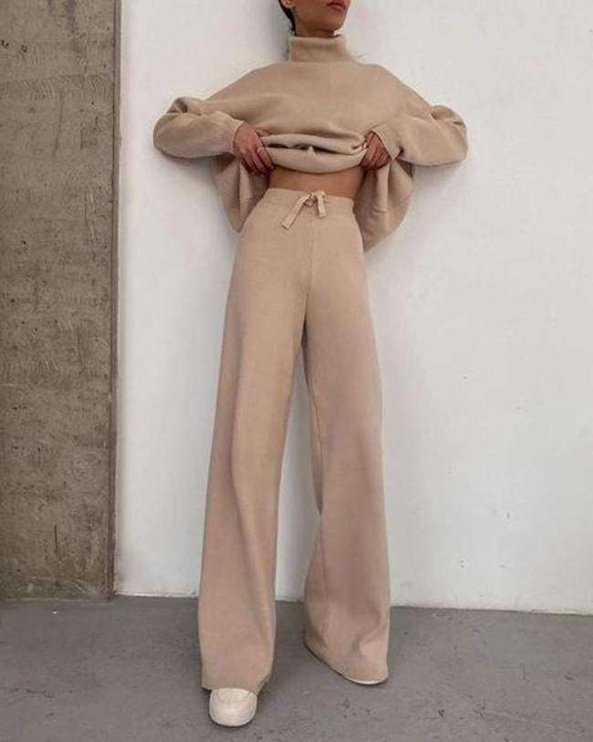 Knitted Solid Loose Casual Suit