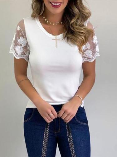 Lace Short Sleeve Casual Tops