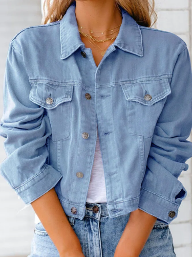 New cotton solid denim jacket long sleeve top