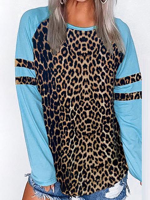 Leopard Print Sleeves Casual Tops