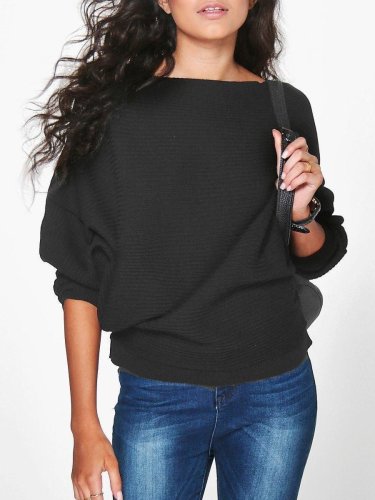 Women Loose Knitted Bat-Wing Sleeve Casual Jumper Type Sweater T-Shirts