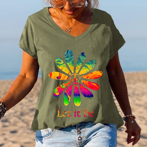 LET IT BE Women's peace logo graffiti casual T-shirt