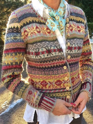 Tribal Long Sleeve Knitted Sweater Coats Printed Cardigan