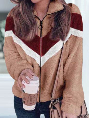 Plush Sweater Cardigan Contrast Color Top