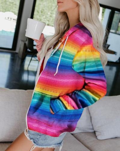Rainbow Stripe Long Sleeve Zipper Tops